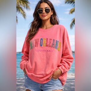 Vintage Style Pacific & Co Sweatshirt Pink Rainbow Chenille Graphic Pullover XL